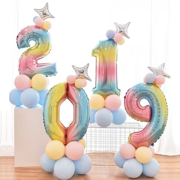 32 Inch Foil Gradient Digital Balloons Set Number Balloon Happy Birthday Balloons Party Decor Kids Cartoon Hat Toy Online Hot Sale