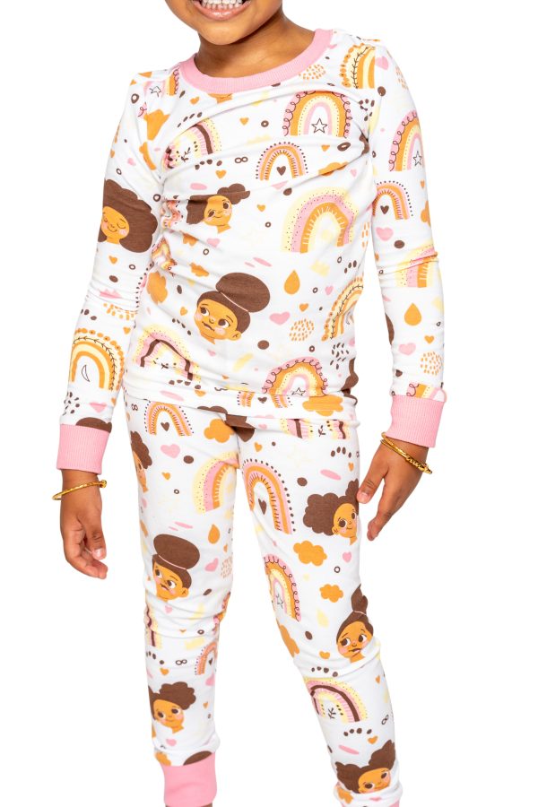 Afros and Rainbows Boho Snug Fit Pajamas Set Girls Toddler Size 4T - 12 Online now - Image 2
