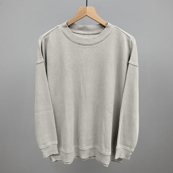 Stone Grey Relaxed Waffle Long Sleeve Online now