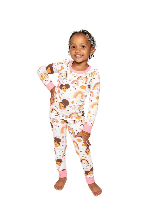 Afros and Rainbows Boho Snug Fit Pajamas Set Girls Toddler Size 4T - 12 Online now