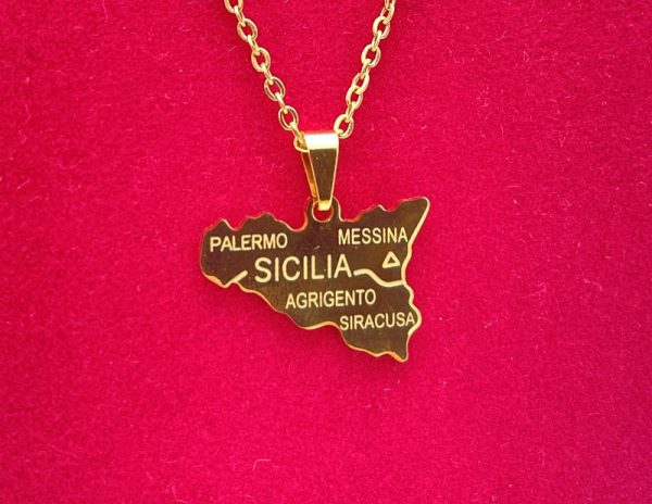 Sicily Map Necklace - Gold - Stainless Steel on Sale - Image 2