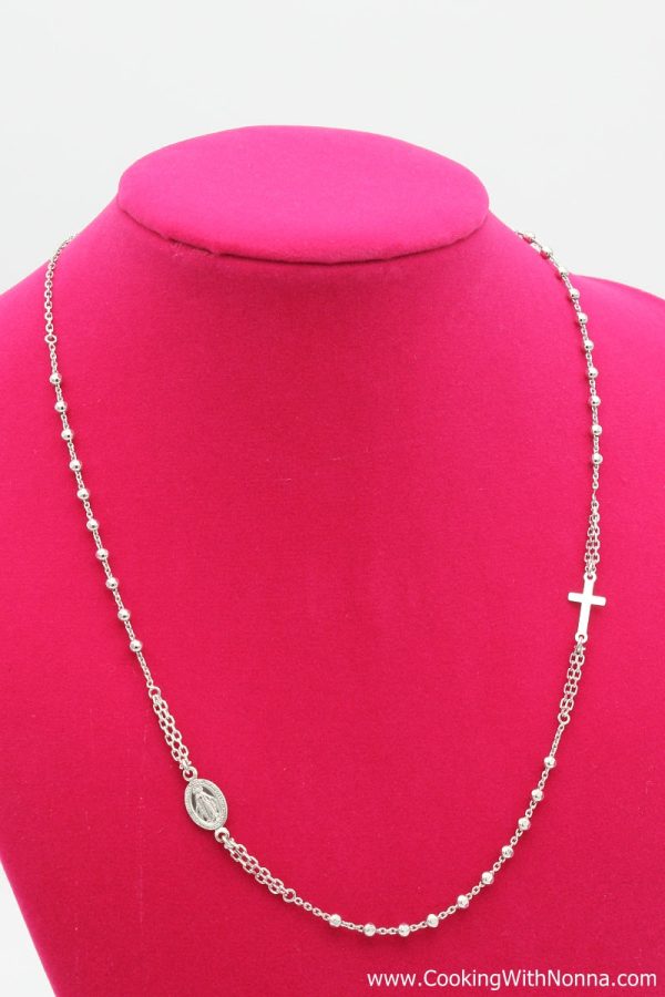 Ave Maria Silver Rosary Necklace - White Gold Plated For Discount