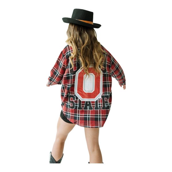 Ladies Ohio State Buckeyes Scarlet and Black Button-down Flannel Online now