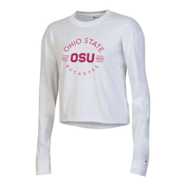 Ladies Ohio State Buckeyes Boyfriend Crop White Long Sleeve T-Shirt Hot on Sale