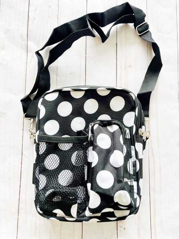 Gift for: Teen College Mom  Working Gal:  black Polka Dot Messanger bag purse Discount