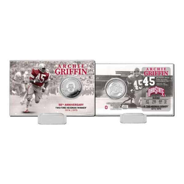 Ohio State Buckeyes Archie Griffin 50th Anniversary Silver Plate Coin Card Fashion