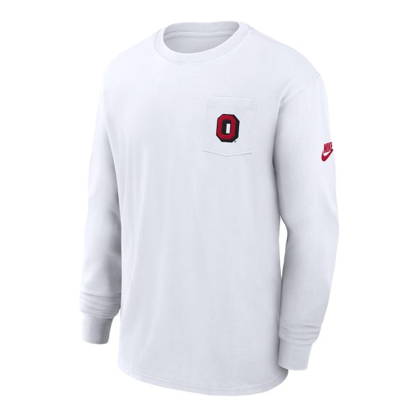 Ohio State Buckeyes Nike Max 90 Legacy Logo Pocket White Long Sleeve T-Shirt Hot on Sale
