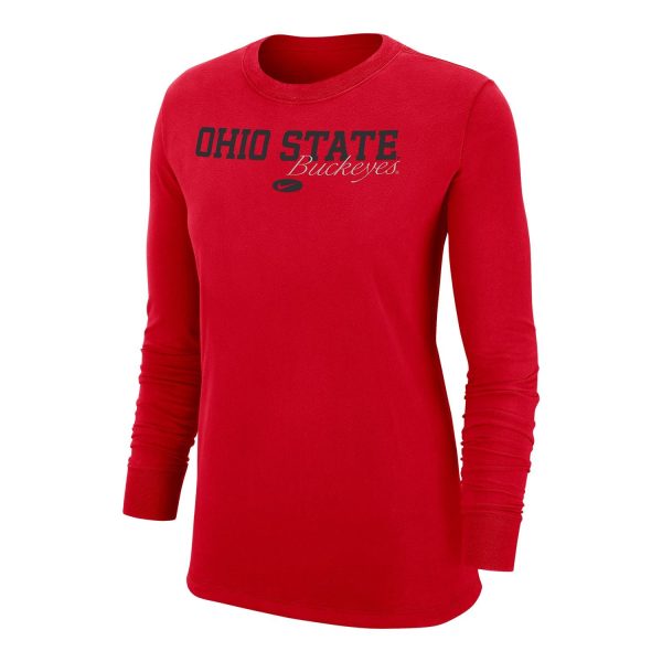 Ladies Ohio State Buckeyes Nike Script Buckeyes Scarlet Long Sleeve Cheap
