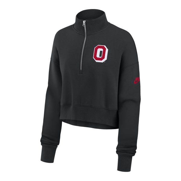 Ladies Ohio State Buckeyes Nike 1 2 Zip Retro Block O Black Crop Sweatshirt Online Sale
