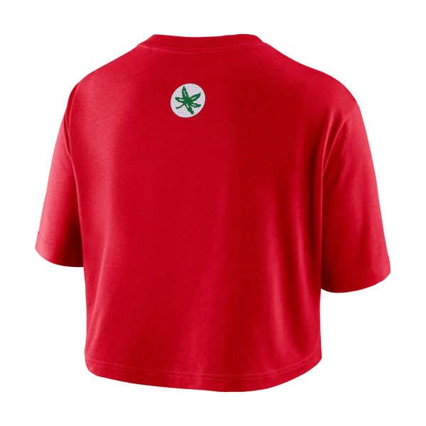 Ladies Ohio State Buckeyes Nike Dri-FIT Logo Scarlet Crop T-Shirt For Cheap - Image 2