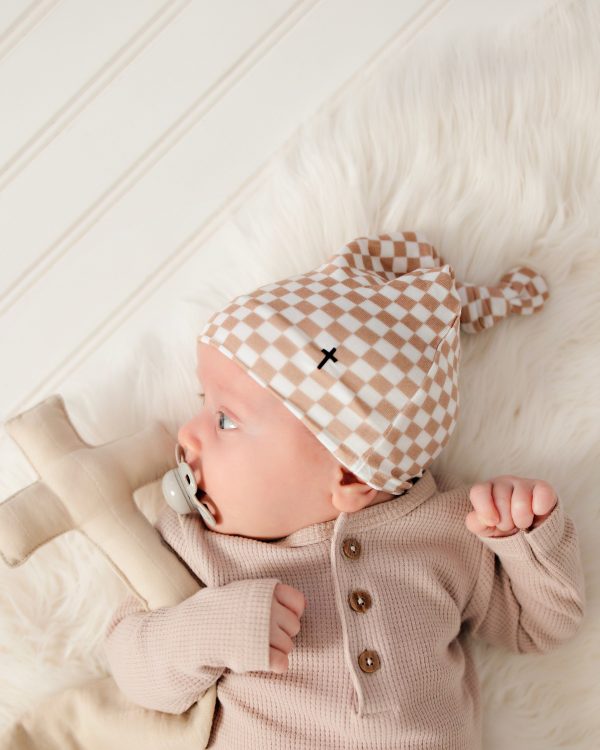 Checker Topknot Baby Beanie For Cheap