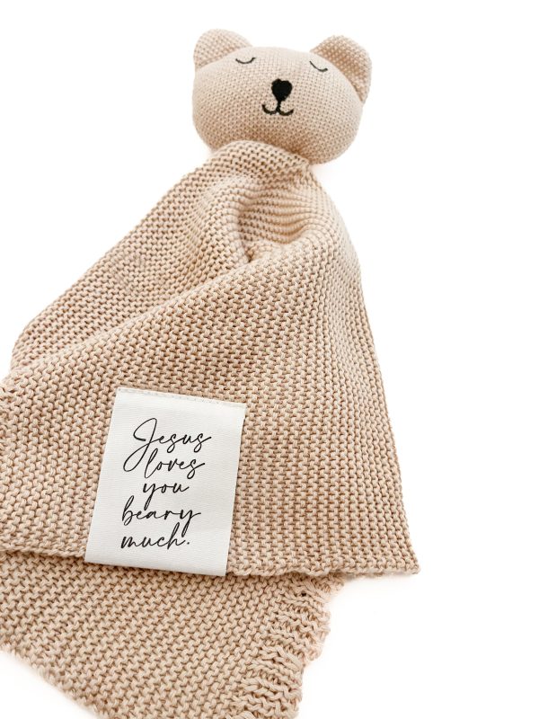 Jesus Loves You Beary Much Bear Knit Blankie on Sale