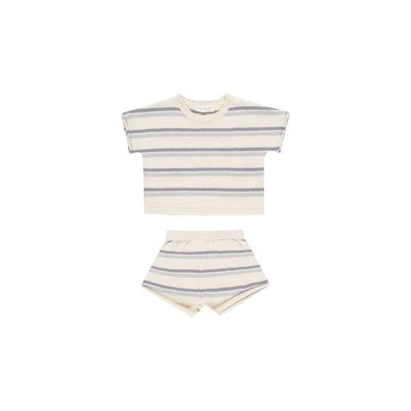 Quincy Mae Relaxed Summer Knit Set, Blue Stripe For Cheap