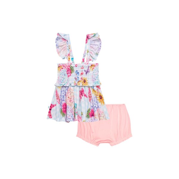 Posh Peanut Nicolette Smocked Flutter Sleeve Babydoll & Bloomer Set Online now - Image 2