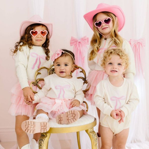 Sweet Wink - Coquette Bow Patch Long Sleeve Romper - Natural Discount - Image 3