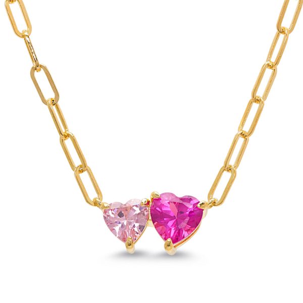 Lily Nily CZ Double Hearts Necklace, 2-Tone Pink Online now