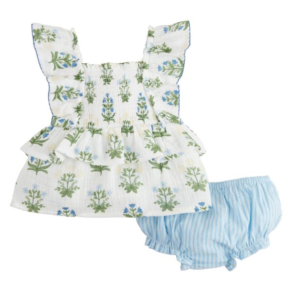 Mud Pie Blue Floral Pinafore Set For Sale