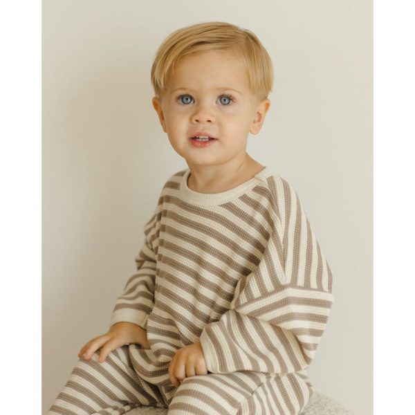 Quincy Mae Waffle Slouch Set, Olive Stripe Cheap - Image 2