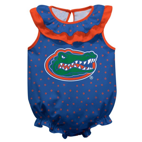 Vive La Fete Florida Gators Swirls Blue Sleeveless Ruffle Onesie Logo For Cheap - Image 2