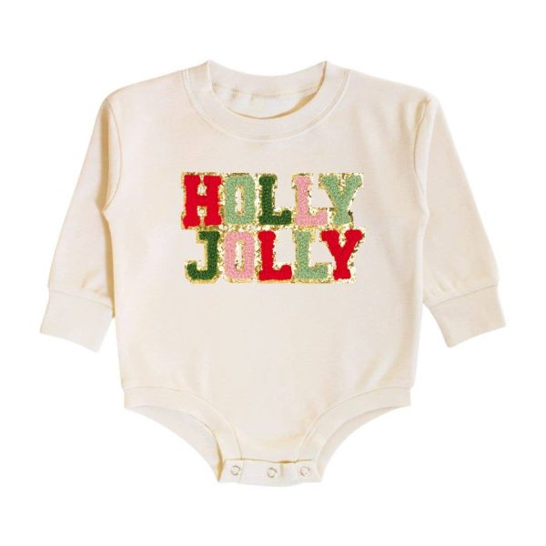 Sweet Wink - Holly Jolly Patch Christmas Long Sleeve Romper- Natural Online Sale