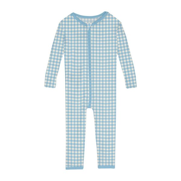 Kickee Pants Print Convertible Sleeper With Zipper, Seaside Blue Gingham on Sale